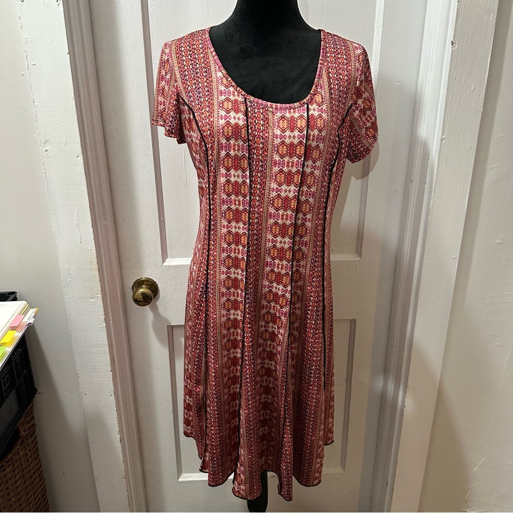 Serenade Patterned Red Dress in 1X‎